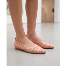 Futsi Shoes Stella Pembe Hakiki Deri Lazer Kesim Kadın Babet