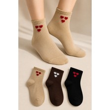 Ducks Socks Kadın Kalpli Çorap Dikişsiz 3'lü Kısa Konç Esnek Günlük Çorap