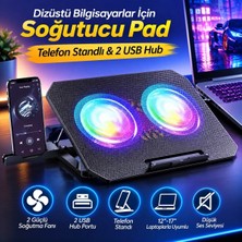 Jolita Asus Zenbook Flip 13 OLED 13.3'' Uyumlu Çift Fanlı Laptop Soğutucu Stand – Telefon Standlı, 2 USB Hub