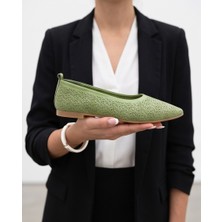 Futsi Shoes Stella Yeşil Hakiki Deri Lazer Kesim Kadın Babet Ayakkabı