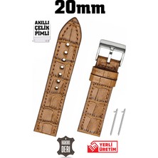 Saatse 20MM Açık Kahverengi Taba Kroko Spor Hakiki Deri Saat Kordonu Kayış Akıllı Pimli