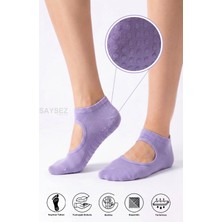 Saysez Bambu Kadın Kaydırmaz Taban Silikon Baskı Pilates Yoga Fitness Dans Aktivite Patik Çorabı Üstü Açık Model