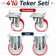 Badem10 Tablalı 100 mm Poliamid Teker Seti 4'lü 2 Dönerli 2 Sabit Mobilya Sanayi Yük Taşıma Tekeri