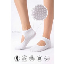 Saysez Bambu Kadın Kaydırmaz Taban Silikon Baskı Pilates Yoga Fitness Dans Aktivite Patik Çorabı Üstü Açık Model