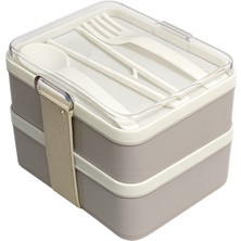 Homer Sızdırmaz 2 Katlı Yemek Kutusu Gri Beslenme Çantası Seti Kaşık Çatallı Lunch Box 1.2 Lt