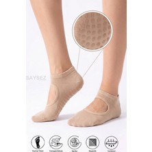 Saysez Bambu Kadın Kaydırmaz Taban Silikon Baskı Pilates Yoga Fitness Dans Aktivite Patik Çorabı Üstü Açık Model