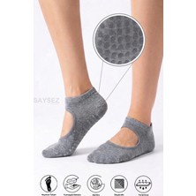 Saysez Bambu Kadın Kaydırmaz Taban Silikon Baskı Pilates Yoga Fitness Dans Aktivite Patik Çorabı Üstü Açık Model