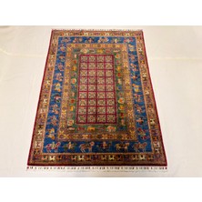 El Dokuma Afgan Halı Pazirek Desenli Kök Boya 148 x 201 cm