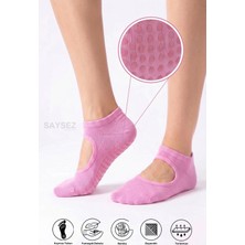 Saysez Bambu Kadın Kaydırmaz Taban Silikon Baskı Pilates Yoga Fitness Dans Aktivite Patik Çorabı Üstü Açık Model