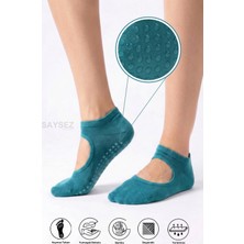 Saysez Bambu Kadın Kaydırmaz Taban Silikon Baskı Pilates Yoga Fitness Dans Aktivite Patik Çorabı Üstü Açık Model