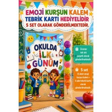 Nostaljik Lezzetler 5 Adet Okulda Ilk Günüm Yazılı Hediye Seti 1. Sınıf- Sene Başı Emoji Kurşun Kalem Tebrik Kartı Hediyeli