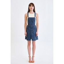Denim Trip Slim Fit Kanguru Cepli Orta İndigo Kadın Jean Etek Salopet