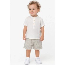 Bemy Store 6/24 Ay Çizgili Şort Keten Kumaş Bebek Takımı