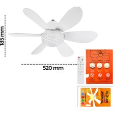 Just Cheap Store 2in1=tavan Vantilatör - Avize Lamba Kumandalı 52CM Sinek Kovucu 6-Beyaz Plastik Kanat 3-Kademe Hız Beyaz-Sarı-Doğal Işık (4741)