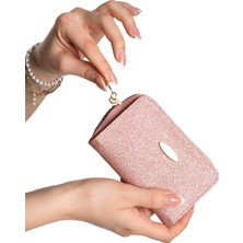Sannora Bags Kadın Pembe Simli Bozuk ve Kağıt Para Bölmeli Fermuarlı Cüzdan