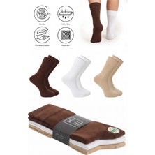 Saysez Bambu Erkek Soket Uzun Düz Beyaz-Kahve-Bej Çorap Dikişsiz Premium Paket 3'lü / Yıkamalı Kokulu Soft Çorap