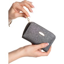 Sannora Bags Kadın Gri Simli Bozuk ve Kağıt Para Bölmeli Fermuarlı Cüzdan