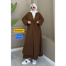 Balenbi Kadın Kuşaklı Kimono Hırka Bol Paça Pantolon Takım Tesettür 2\'li Kombin 1230