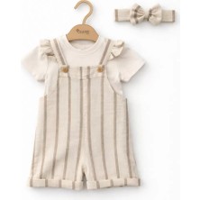 Bemy Store 9/24 Ay Tişörtlü Keten Kumaş Salopet Bebek Takımı