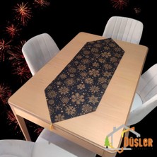 Düşler Ev Tekstili Snowy Yeniyıl Siyah Kar Tanesi Desenli Üçgen Kenarlı Runner