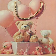 Renklime Ayıcık Desenli Pembe Büyük Boy Karton Hediye Çantası