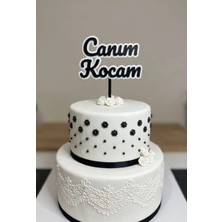 Lucien Vela 2 Adet Canım Eşim Yazılı Pasta Süsü Cake Topper Seti - Yıl Dönümü ve Doğum Günü Dekoru - Siyah/beyaz