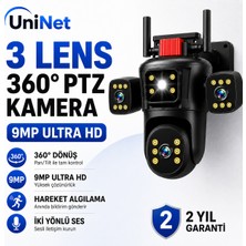 Uninet 9mp Wifi Ptz Kamera – 3 Kameralı, 355 Derece Dönebilen Başlıklı, Renkli Gece Görüşü ve Çift Yönlü Ses Özellikli