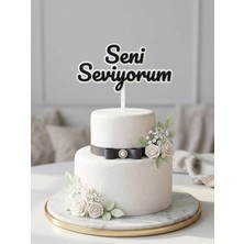 Lucien Vela Mutluluk Seninle Pasta Süsü 2'li Set - Dekoratif Pasta Üstü Yazısı - Renk Seçenekli Topper