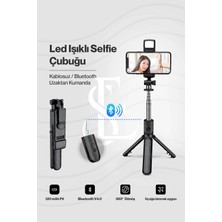 Mercora Tech LED Işıklı Selfie Çubuğu Bluetooth Kumandalı Kablosuz Tripot Selfie Monopod Selfie Stick Siya