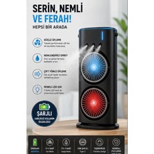 Etorva Store Çift Başlıklı Sprey Fan Nemlendirici ve Renkli LED Işıklı Siyah