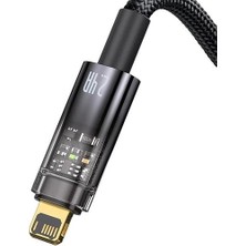 Datatek Şeffaf Uçlu iPhone 45W USB Hızlı ve Dayanıklı Şarj ve Data Işıklı Örgü Kablo 1 Metre