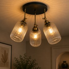 Bamyum Wingmn Üçlü Bal Cam Avize Gövde Hareketli Başlık Retro Plafonyer Restoran Salon Aydınlatma