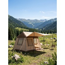 Shufa 260 × 220 × 200 cm Otomatik Şişme Kamp Çadırı, Yağmur Brandası ve 330 × 270 cm Bağlantılı Gölgelik Dahil, 2 Büyük Şeffaf Tavan Pencereli, Aile Outdoor Kamp Çadırı