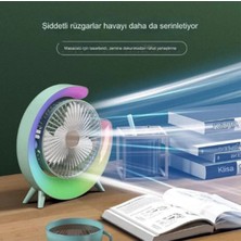 Etorva Store Masaüstü Vantilatör USB Şarjlı Rgb LED Işıklı 3 Kademeli 180° Ayarlanabilir Soğutucu Fan P