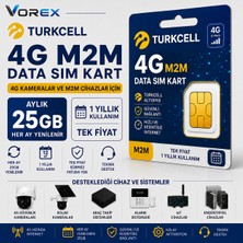 Vorex Turkcell 4g M2M Data Sım Kart 25GB Aylık | 1 Yıllık Lte Veri Hattı Kamera Iot Araç Takip