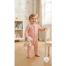 Gökçe Baby Çiçek Desenli Organik Pamuklu Bebek Tulumu – Uzun Kollu Pudra Pembe