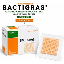 BACTIGRAS Bactıgras Parafinli, Antiseptik Tül Sargı Bezi,yara ve Yanık Örtüsü,steril Bez 5cm×5cm (2 Adet)