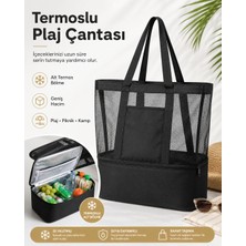 Moda West Termoslu Plaj Çantası Büyük Boy Geniş Hacimli Fileli Termal Sıcak Soğuk Korumalı Deniz Piknik Kamp Çantası