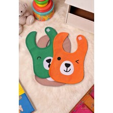 Etorva Store Bear Desenli 3'lü Sıvı Geçirmez Bebek Mama Önlüğü 0-18 Ay - Turuncu