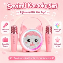 FaroxTech Sevimli Kulaklı Karaoke Seti – 2 Mikrofonlu, Renkli Işıklı Taşınabilir Hoparlör