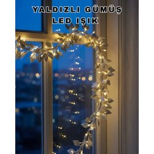 Brf Store Sepetium Pilli Gümüş Yaprak LED Işık Ev Içi ve Yılbaşı Dekor Aydınlatması