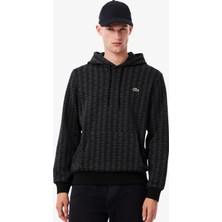 Lacoste Men's Monogram Fleece Hoodie Black Organik Pamuk Kapüşonlu Erkek Sweatshirt Antrasit