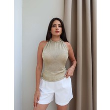 Esra Helvacı Boyun Bağlamalı Sırt Dekolteli Bluz
