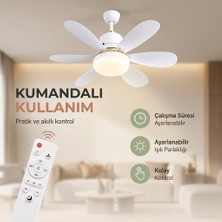 Arvonx 6 Kanatlı, Işıklı Sessiz Çalışma Tavan Tip Vantilatör 3 Işık Modu 3 Kademeli E27 Duy Uyumlu