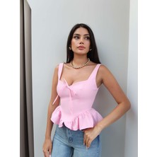 Esra Helvacı Askılı Fiyonk Bağcık Detaylı Bluz