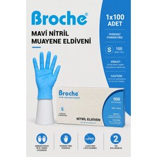 Broche TEK KULLANIMLIK PUDRASIZ NİTRİL ELDİVEN S BEDEN MAVİ 100'LÜ