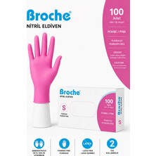 Broche PUDRASIZ NİTRİL ELDİVEN S BEDEN PEMBE 100'LÜ