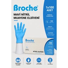 Broche TEK KULLANIMLIK PUDRASIZ NİTRİL ELDİVEN L BEDEN MAVİ 100'LÜ