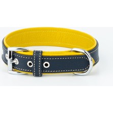 Brf Store Sepetium Hakiki Flotter Deri Köpek Tasması, Çift Katlı Deri, Ultra Dayanıklı Tasma (Lacivert-Sarı, x