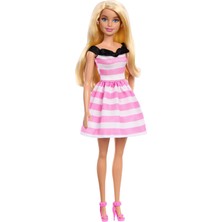 Brf Store Sepetium Barbie Pembe Beyaz Çizgili Elbisesi ve Topuklu Ayakkabılarıyla 65. Yıla Özel Sarışın Bebek